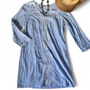 Pomegranate Blue Cotton Preppy Vacation Beachy Dress